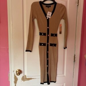 Almost Famous Tan and Black Cardigan Dress